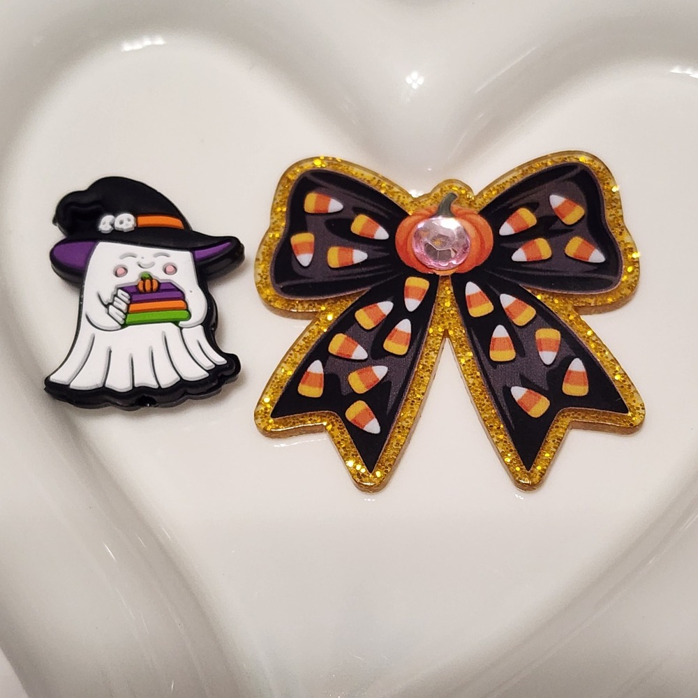 Halloween Bow Ghost Flatback Focal Bead Beaded Pen Badge Keychain Candy Corn